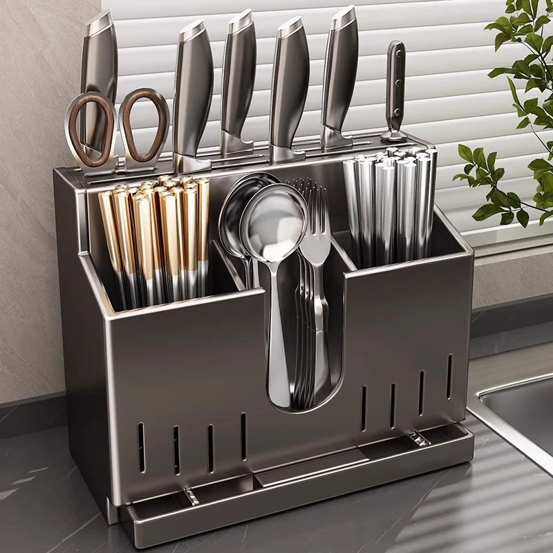 优勤不锈钢刀架置物架2024新款厨房筷子筒壁挂式笼一体刀具收纳架