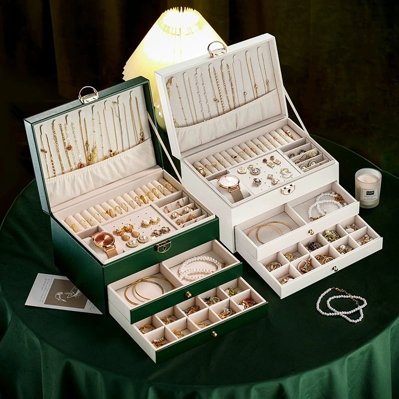 高档首饰收纳盒项链耳环耳钉耳饰手镯戒指精致饰品黄金珠宝大容量