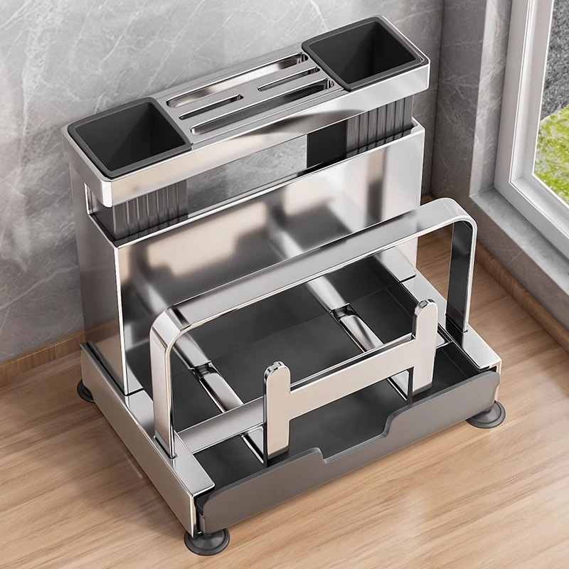 不锈钢厨房刀架置物架台面菜板架菜刀筷笼一体砧板刀具收纳置物架