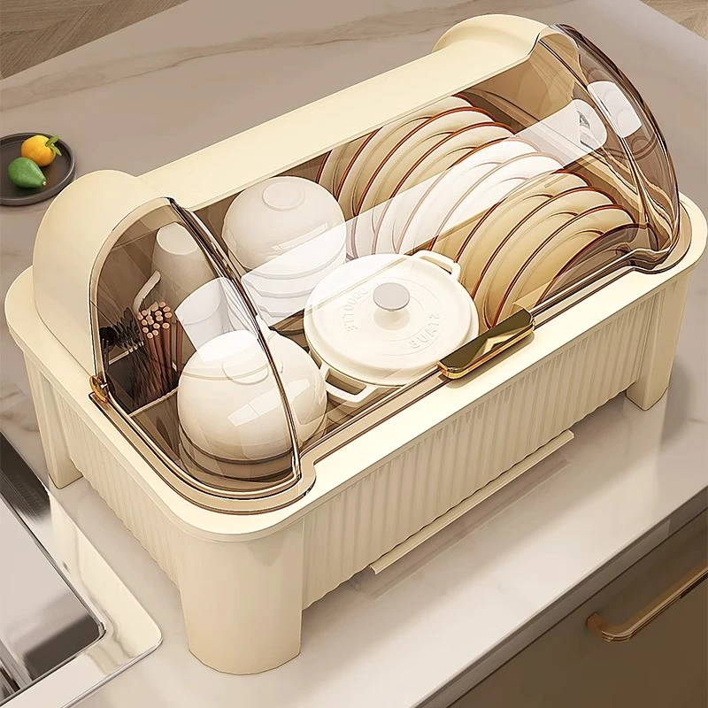 优勤碗碟收纳架放碗筷餐具沥水架收纳盒厨房带盖装碗盘置物架碗柜