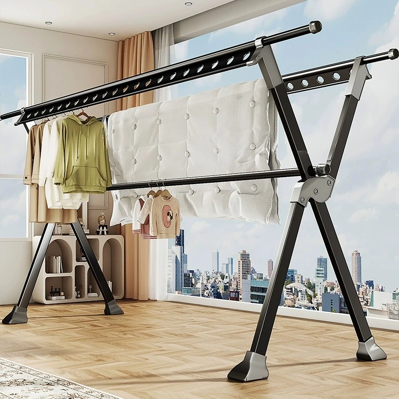 优勤晾衣架阳台家用落地式室内外折叠凉衣杆伸缩挂衣服晒被子神器
