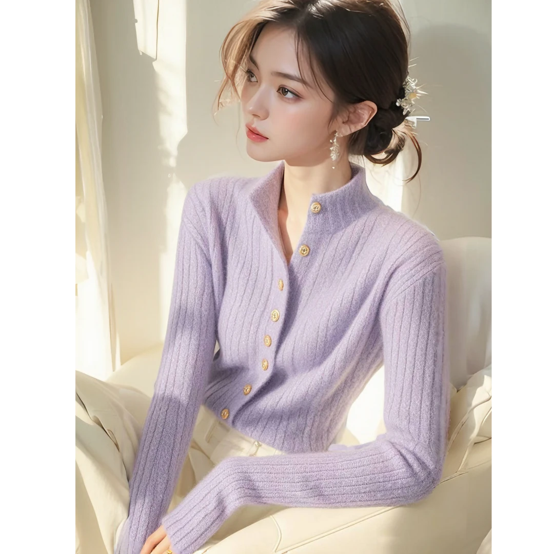 冬季韩系百搭洋气休闲气质软糯长袖设计感针织衫女装修身毛衣上衣