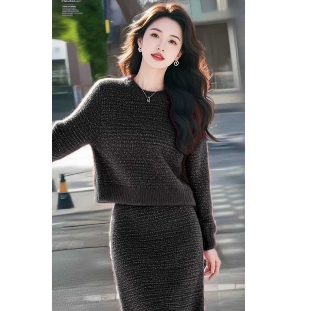 秋冬高级感气质女神范高端显瘦遮肚子减龄针织衫半身裙套装韩系女