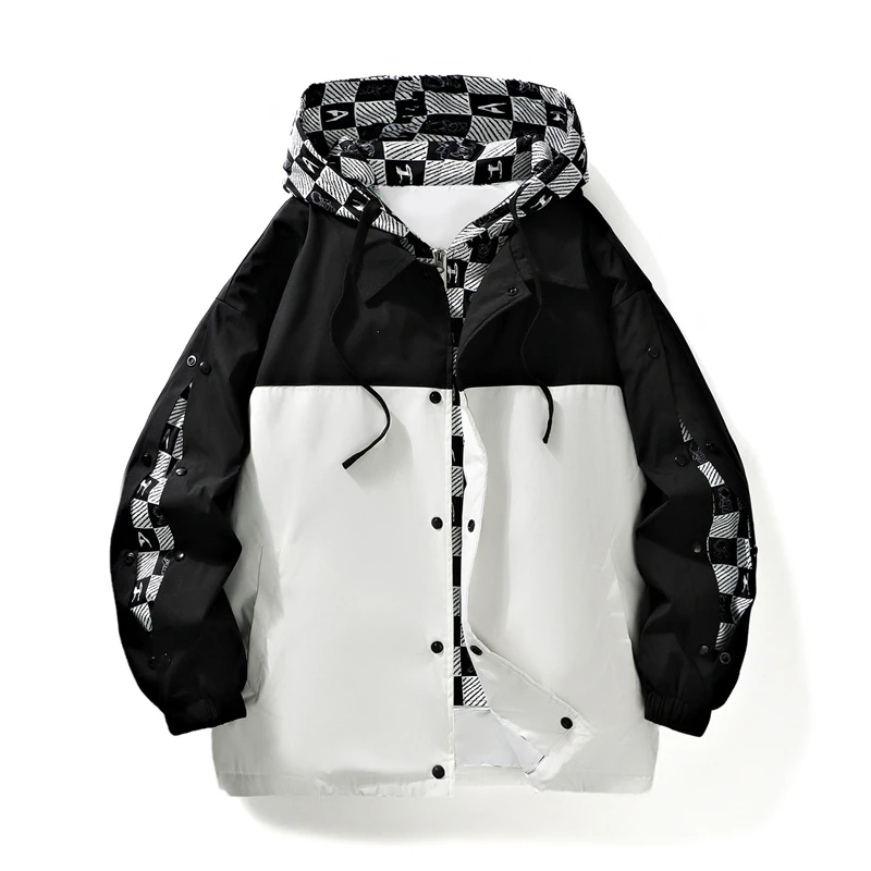 羽羽羽假两件夹克外套上衣男连帽宽松潮流百搭春秋季情侣春季