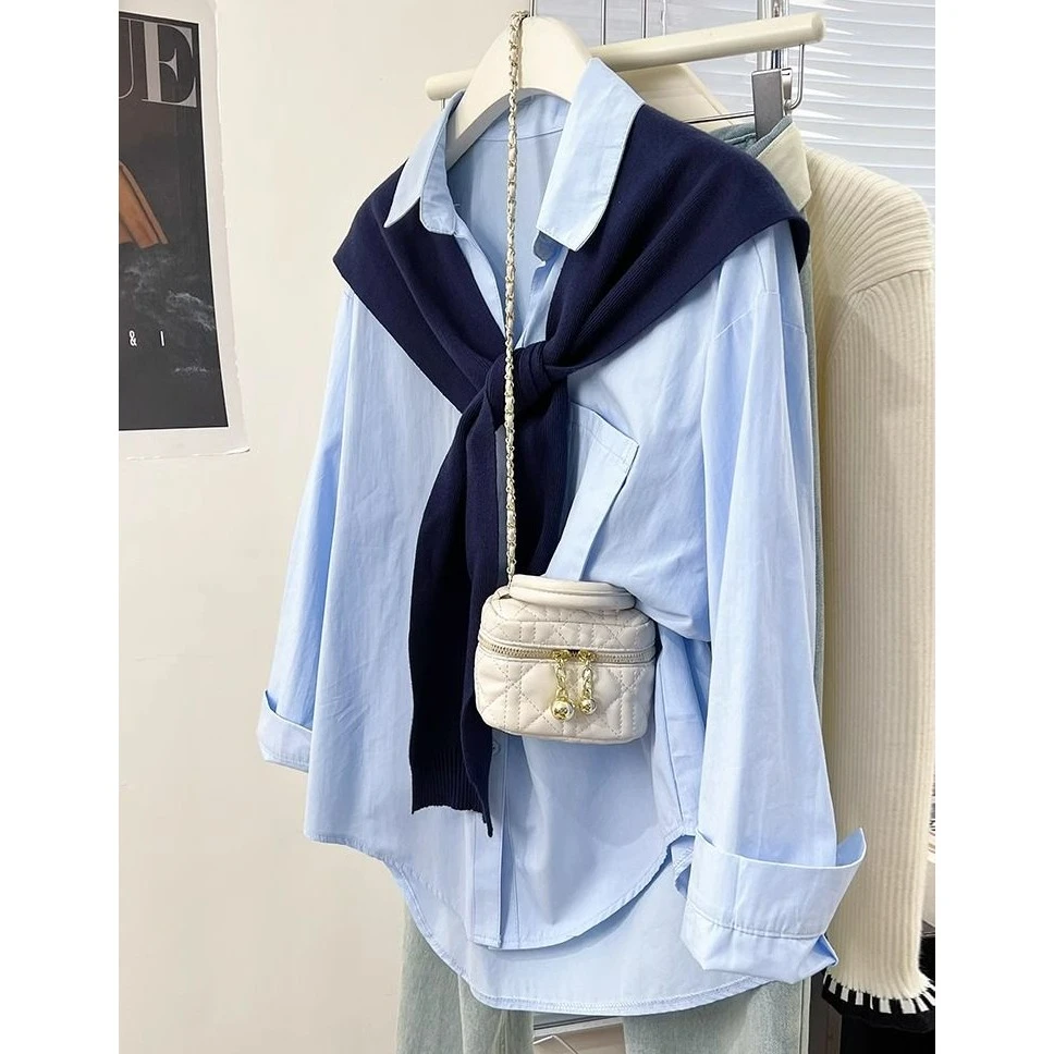 2025披肩两件套衬衫外套女早春季高级感衬衣休闲宽松叠穿长袖上衣