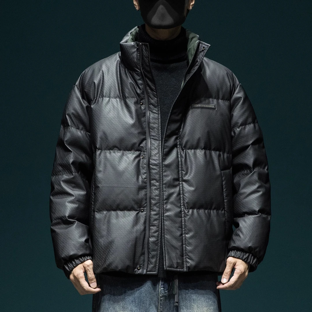 高品质90白鸭绒皮衣羽绒服男宽松大码2024年冬季新款立领保暖外套