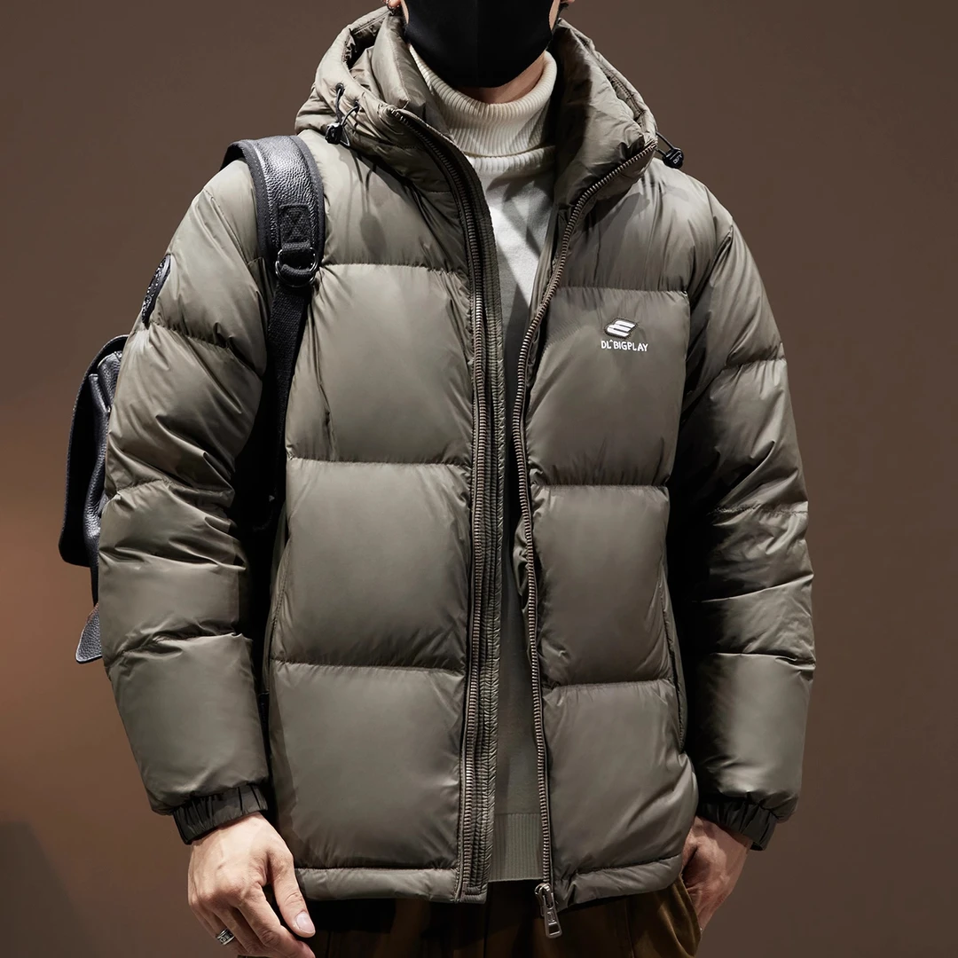 高端90%鸭绒美式男士羽绒服宽松大码秋冬保暖面包服连帽外套