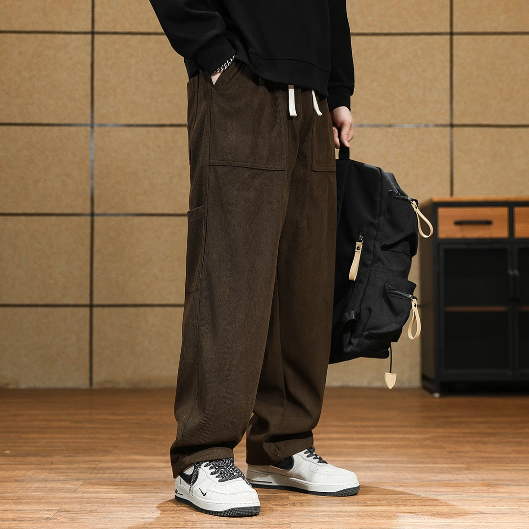美式复古重磅灯芯绒工装裤子男2024秋冬新款加绒休闲裤直筒阔腿裤