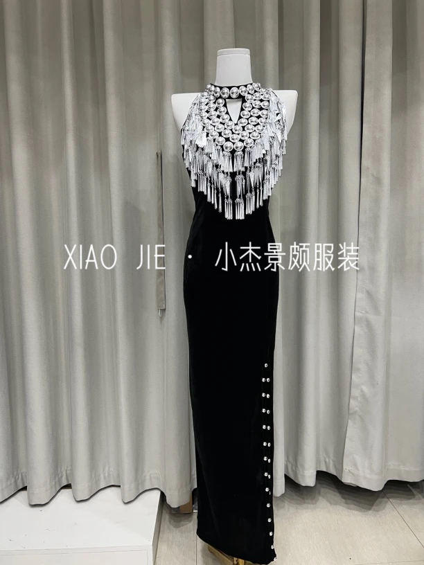 小杰民族服饰景颇族丝绒时尚露背连衣裙0024