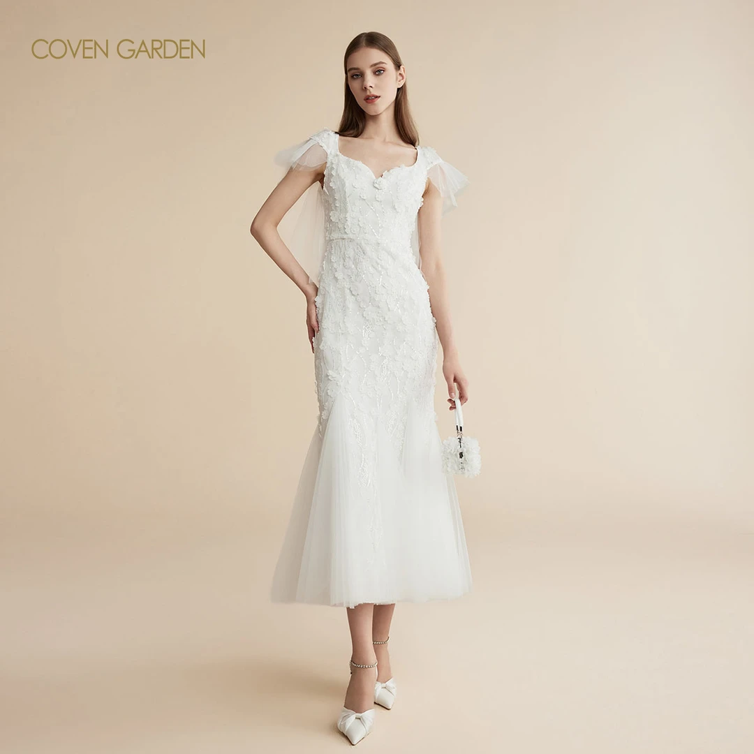 哥文花园 绣花网纱鱼尾连衣裙 CLA2083150 COVEN GARDEN