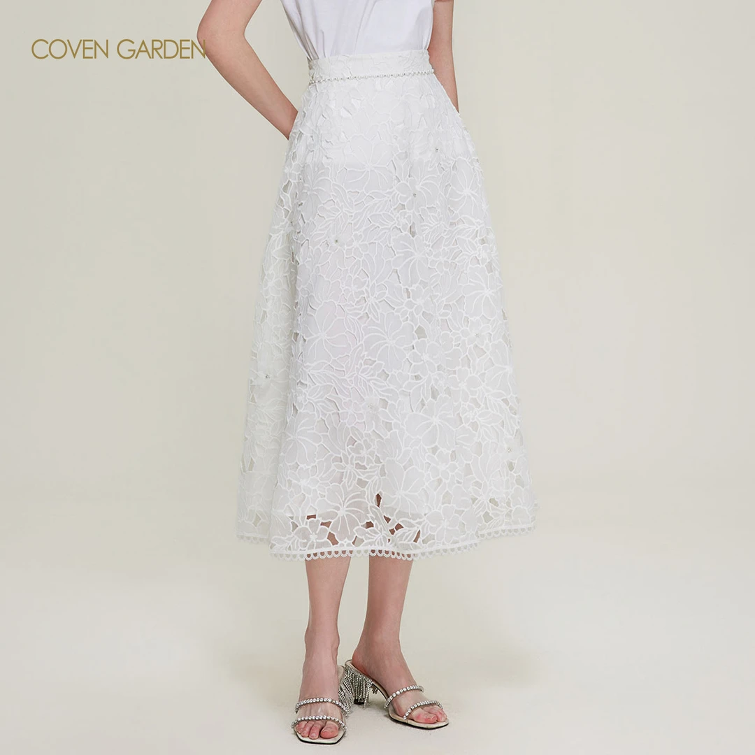 哥文花园 高腰绣花a字半身裙 CTA2073270 COVEN GARDEN