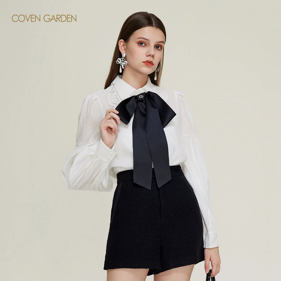 哥文花园 复古泡泡袖大蝴蝶结白衬衫女 CTA1015050 COVEN GARDEN
