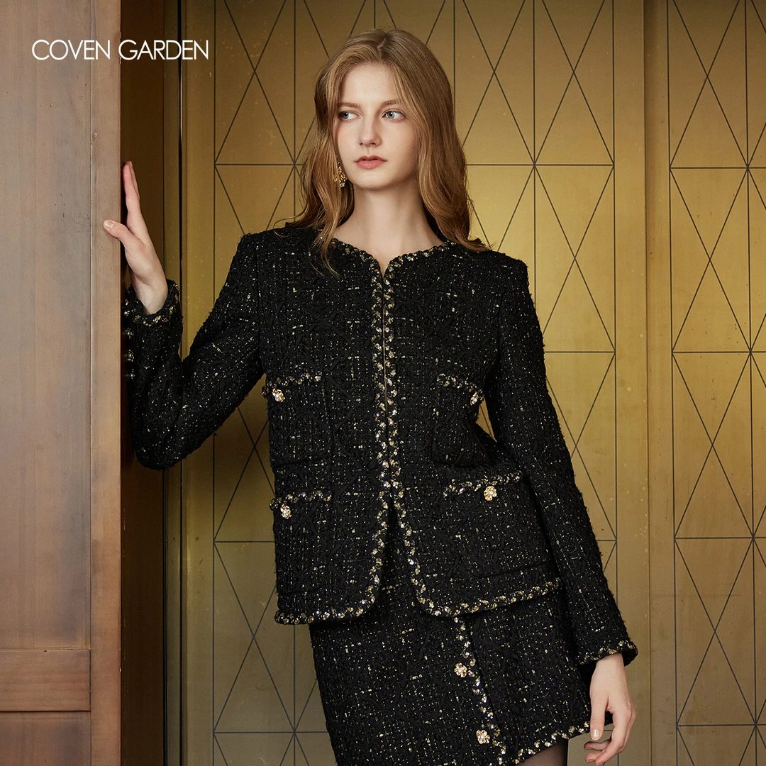 哥文花园  金色闪片锁边设计时尚优雅小香风外套 CLC4044138