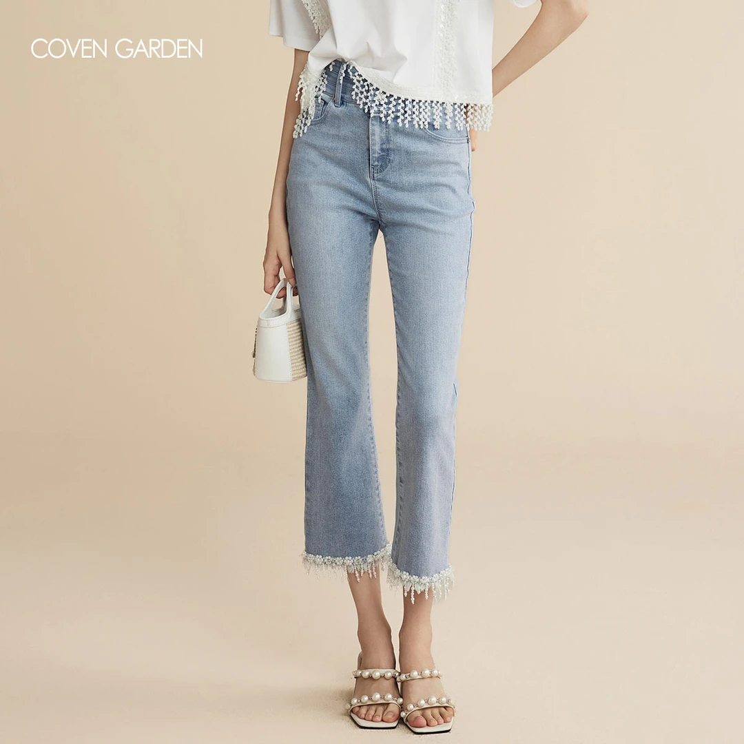 哥文花园 磨白棉质弹力牛仔裤 CLA2062040 COVEN GARDEN