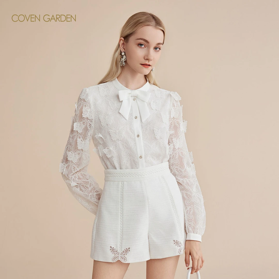 哥文花园 立体蝴蝶刺绣白衬衫女上衣小众 CLA2015040