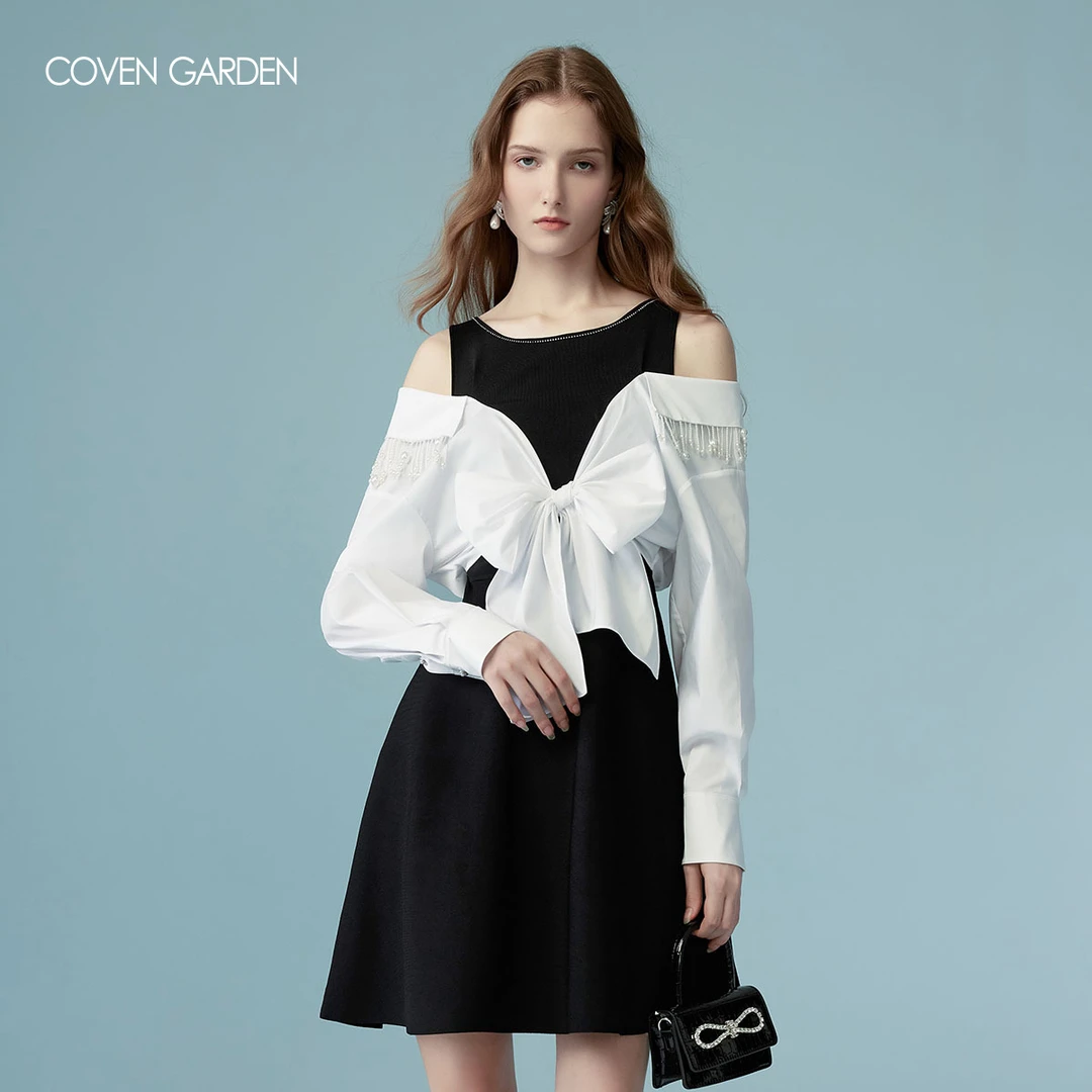 哥文花园 珍珠流苏假两件衬衫连衣裙 CLC1031528