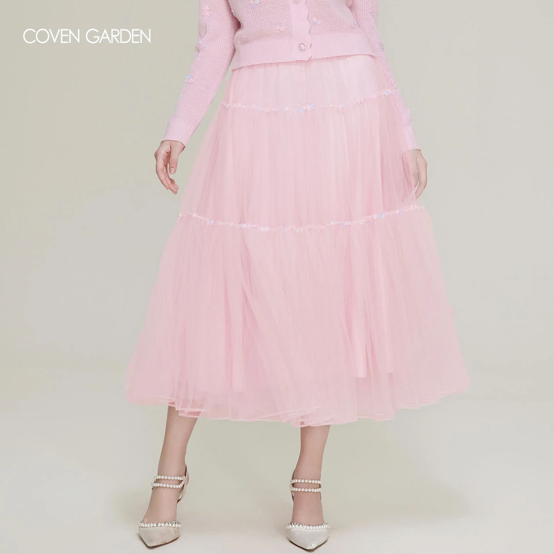 哥文花园 网纱a字半身裙长裙坠感 CTA1073250 COVEN GARDEN