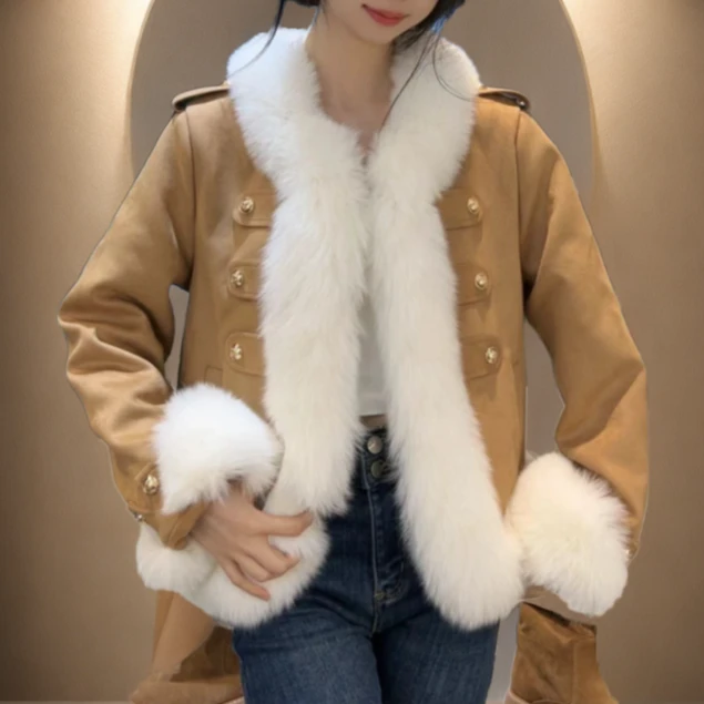 广州唐乐乐-时尚冬款宫廷风毛毛外套绒内胆女款短款大衣BF0245