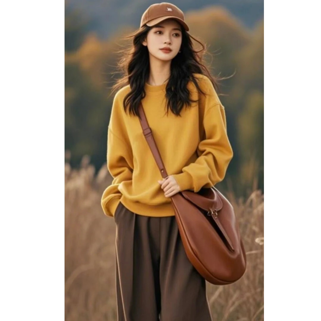 韩系休闲慵懒风宽松毛衣阔腿裤女2025秋冬新款时尚简约两件套女装