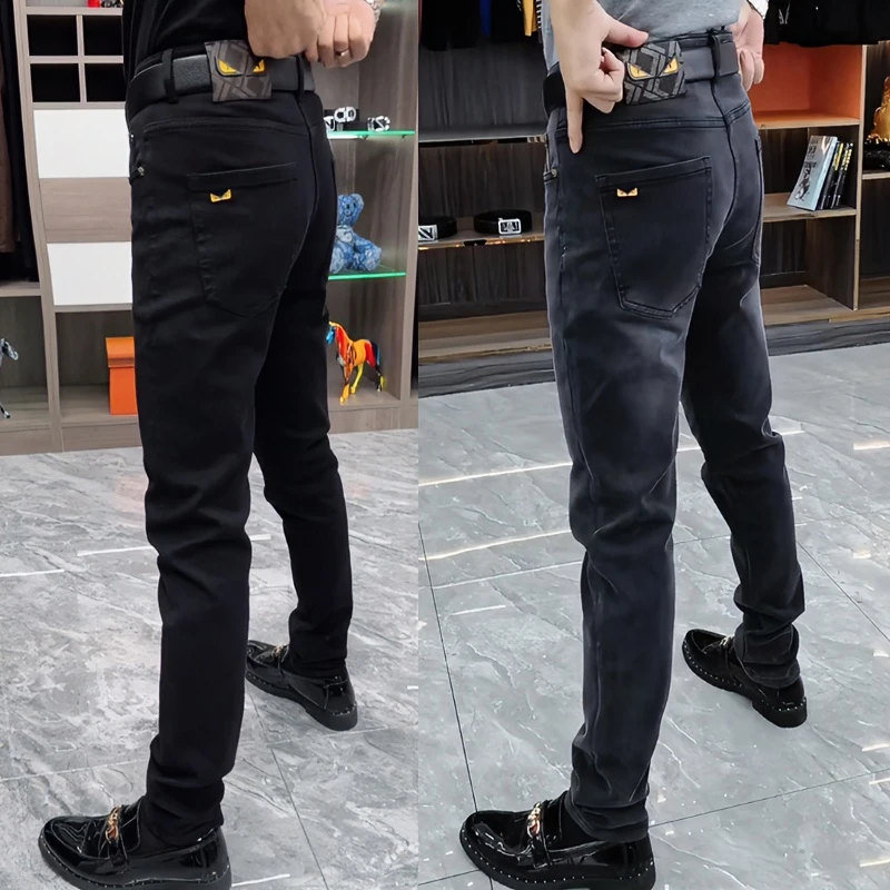 灰色牛仔裤男2025秋季新款百搭弹力修身小脚裤商务时尚休闲长裤子
