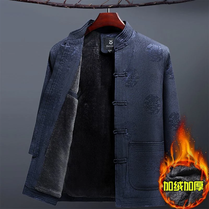 唐装中老年爸爸装男冬季加绒加厚棉服中国风外套爷爷老人衣服棉袄