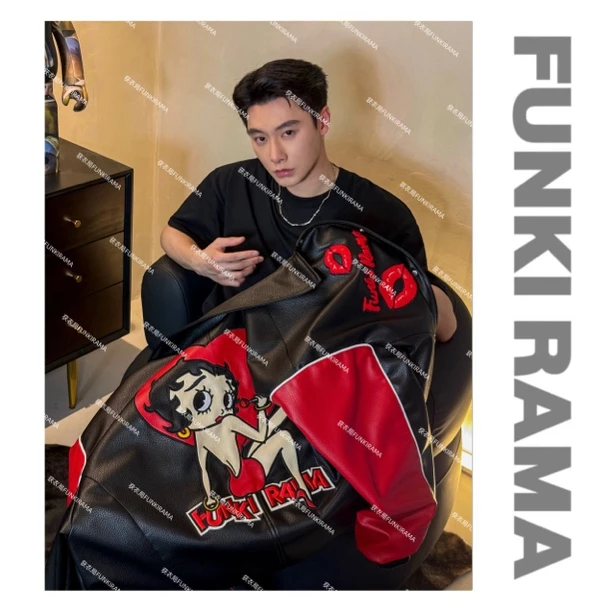 PC【贝小蒂】小姐卡通刺绣印花宽松休闲情侣同款棒球服夹克外套