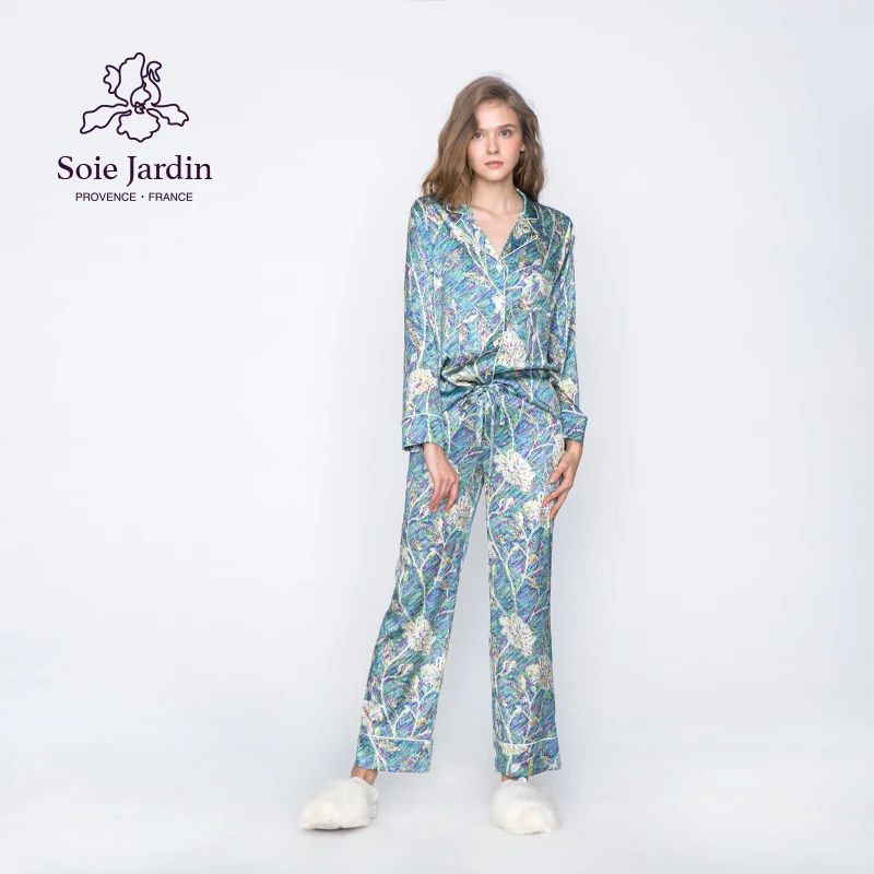 soie jardin3#梵高丝绸睡衣经典原创印花桑蚕丝家居服三件套