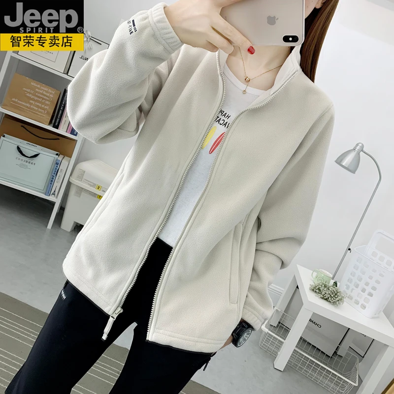 JEEP吉普抓绒衣女秋冬防风保暖摇粒绒开衫卫衣户外跑步双面绒外套