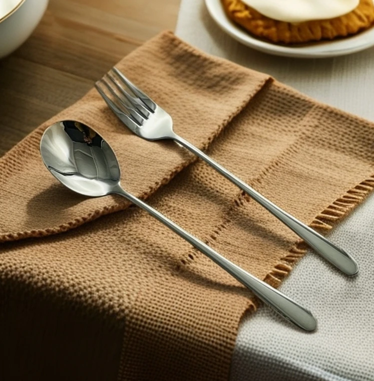 E01食品级304不锈钢高品质精美长柄韩式叉韩式勺餐勺饭勺家用勺子