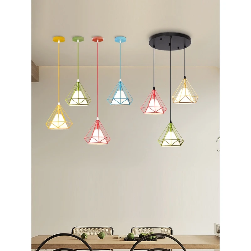 餐厅吊灯三头单个现代简约网红钻石北欧饭店商用吧台创意中山灯具