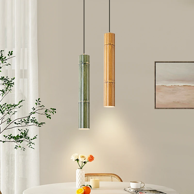 新款竹子竹筒现代简约创意个性床头小吊灯长线客厅背景墙吧台灯