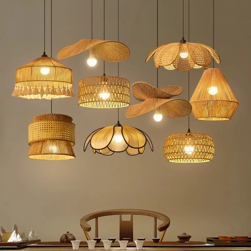 竹编吊灯新中式灯饰藤编禅意茶室餐饮灯日式竹艺灯笼茶楼仿古灯罩