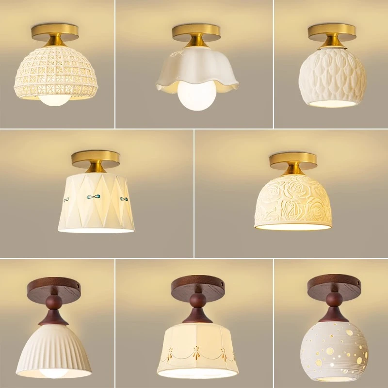 新款轻奢创意个性陶瓷走廊过道单个小吸顶灯中古风入户玄关阳台灯
