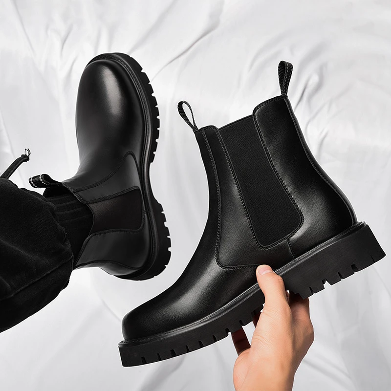 6628马丁靴男高帮休闲切尔西中帮烟筒正装牛皮时尚黑色潮鞋百搭靴