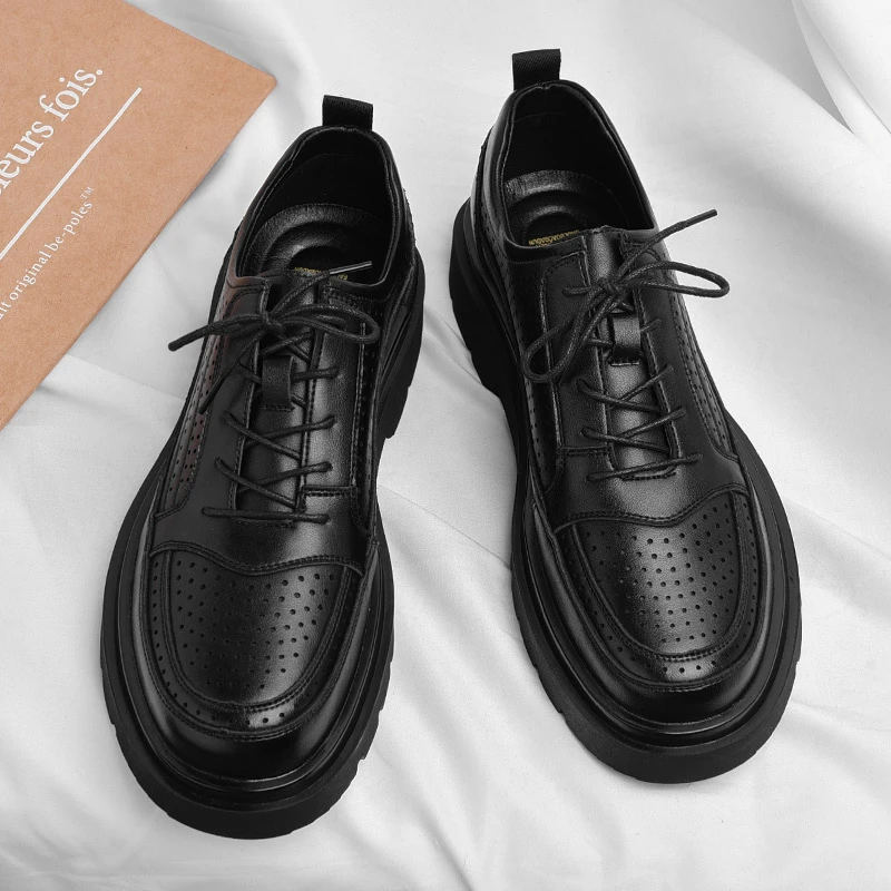 1373男士休闲皮鞋休闲凉鞋男镂空打孔透气夏季大头德比厚底增高款