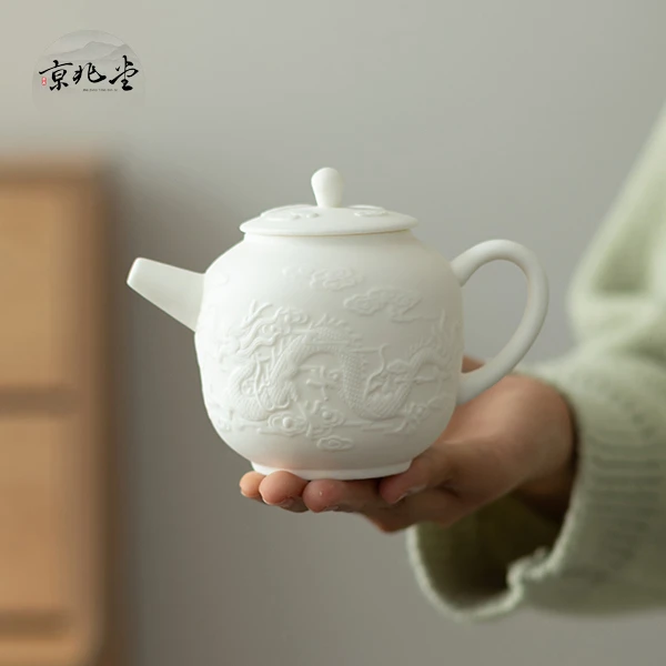 羊脂玉瓷素烧浮雕复古带过滤孔家用单壶陶瓷功夫茶具冲茶器茶X472