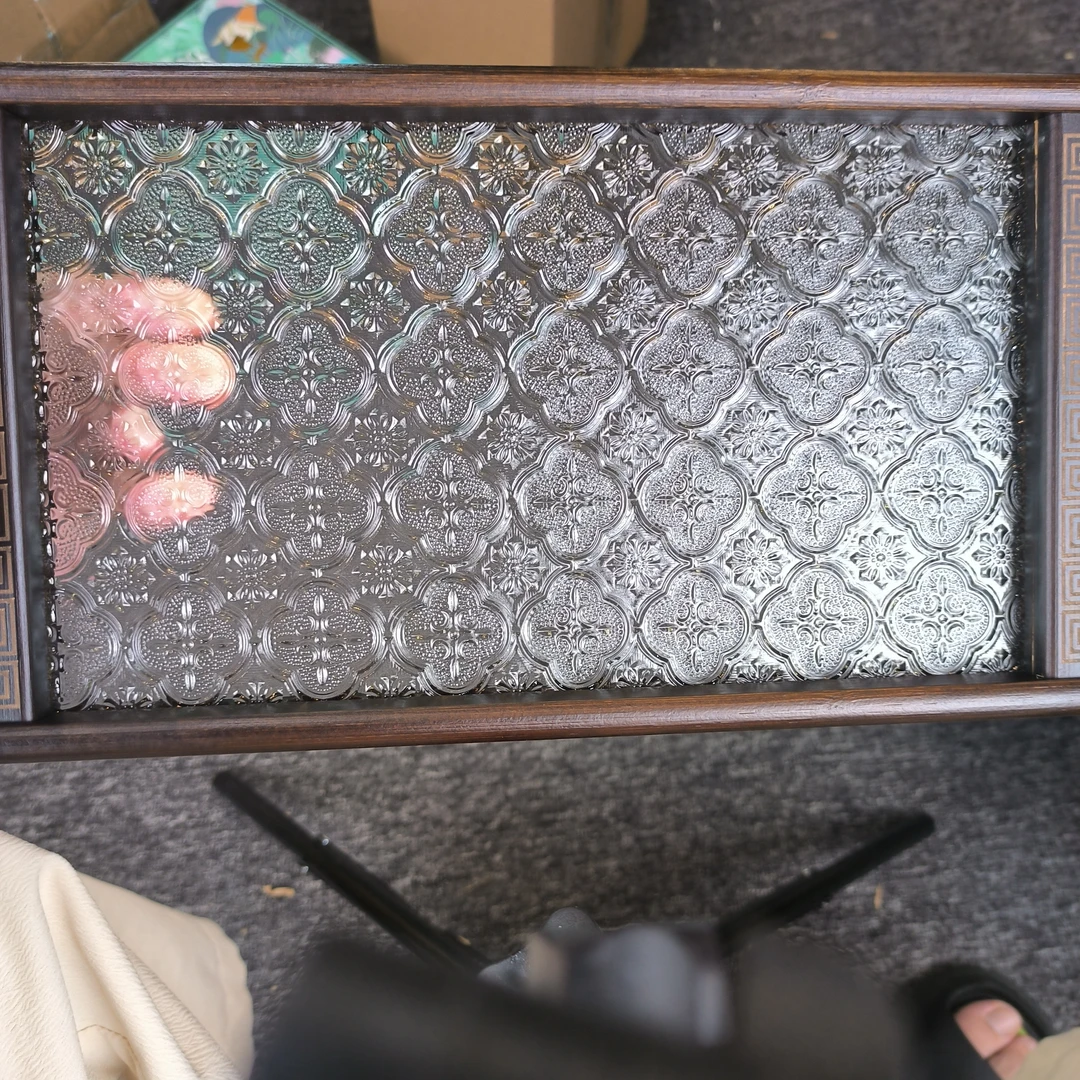 【闪购商品】复古海棠玻璃茶托长方形干泡盘cp