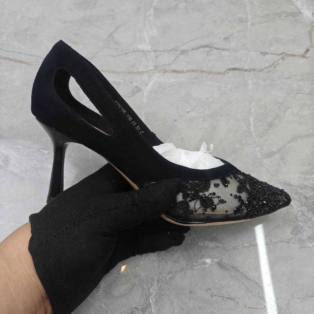 （孤品）36码 羊皮尖头粗跟高跟鞋16725