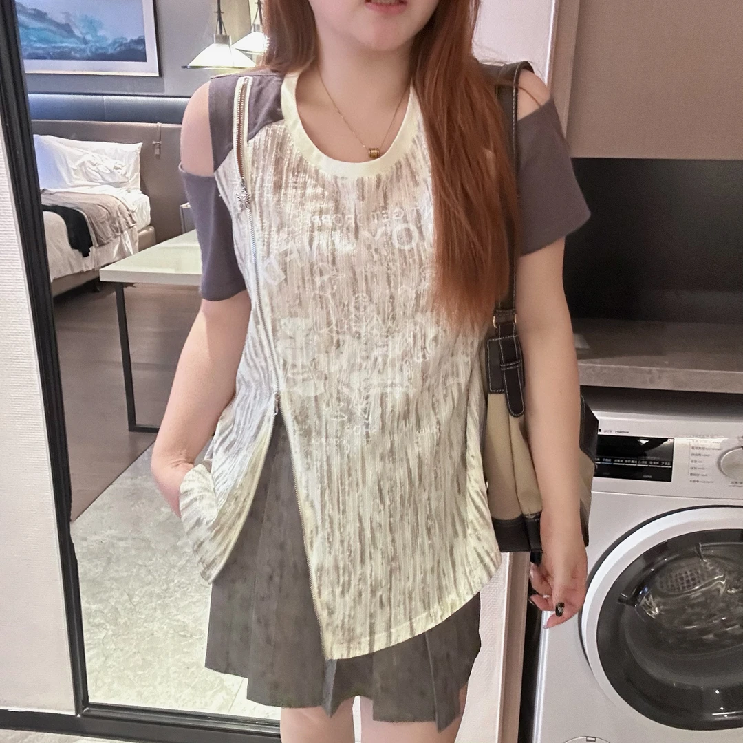 维维&南岛风2024新款夏季短袖胖mm露肩微胖大码T恤女装上衣ZWW185