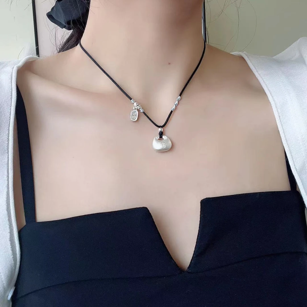 吊坠足银 足银999胖福吊坠实心手工气质时尚百搭编织简约编绳