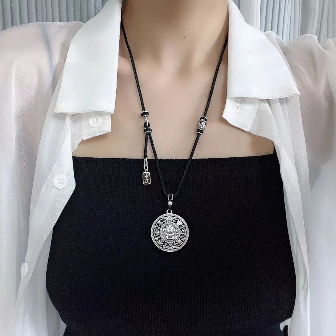 吊坠足银 足银999纯银黄财财八宝罗盘吊坠男女款复古刚杵时尚百搭