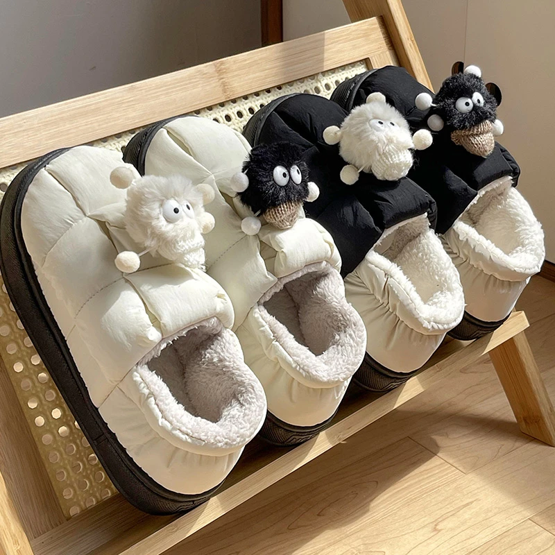 2024冬季新款搞怪卡通棉鞋女款室内外保暖加绒可爱情侣羽绒布棉鞋