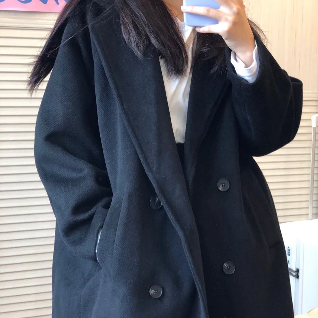 赫本风韩版斗篷厚外套秋冬季时尚气质宽松小个子中长款毛呢大衣女
