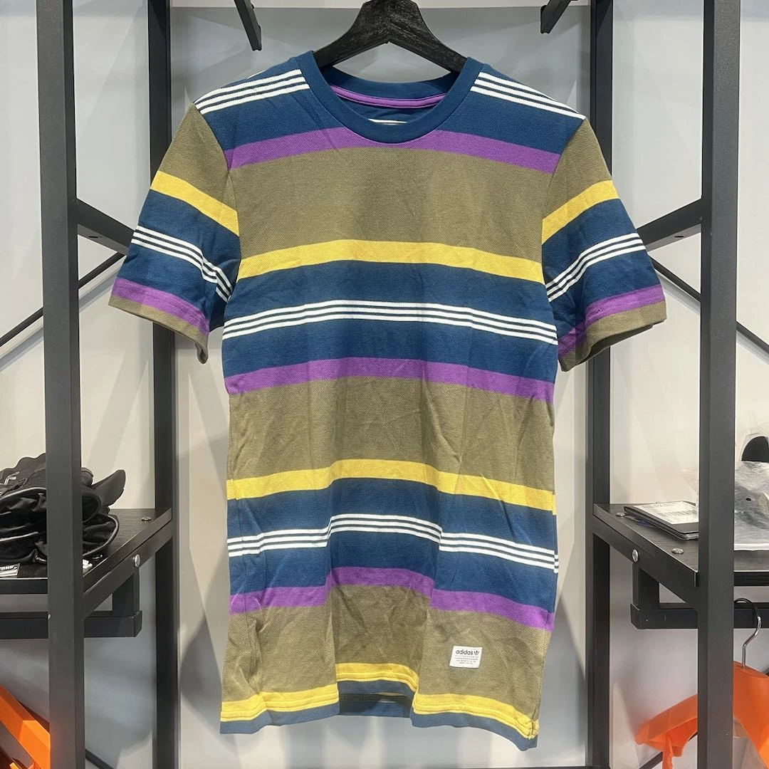 Adidas阿迪达斯 三叶草 男款GROVER SHIRT 休闲条纹短袖T恤DU3925