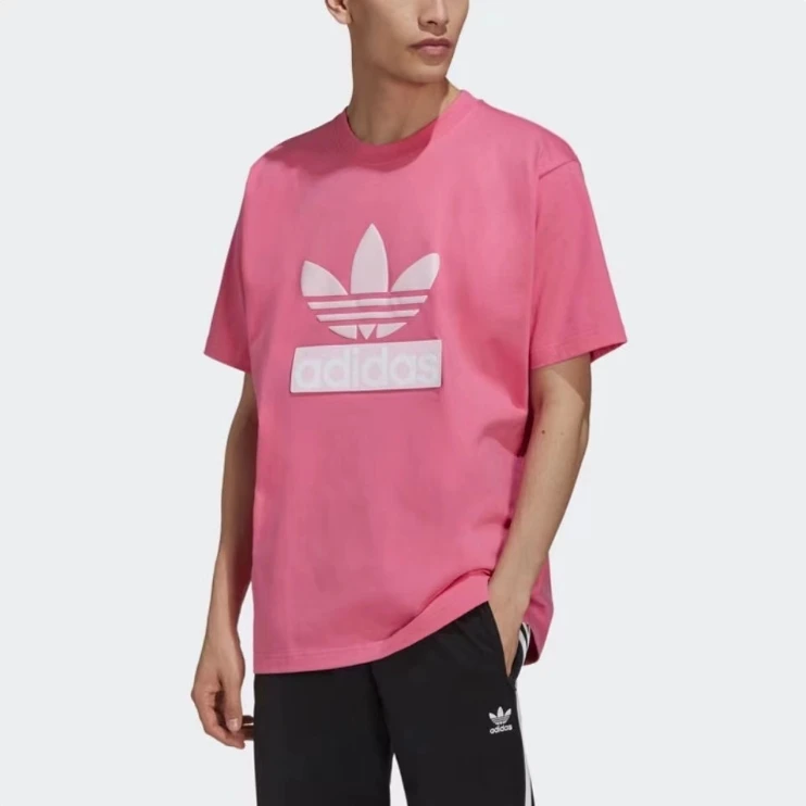 adidas三叶草男女情侣装魔术贴短袖T恤H09348