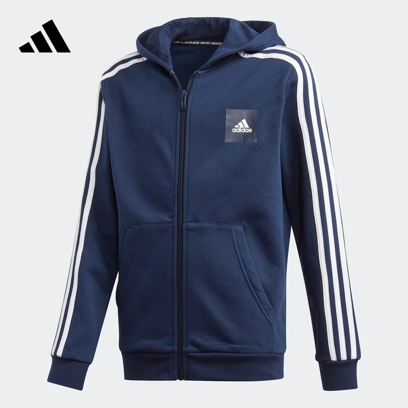 adidas阿迪达斯男大童装运动连帽夹克外套FM7593男款保暖休闲长袖