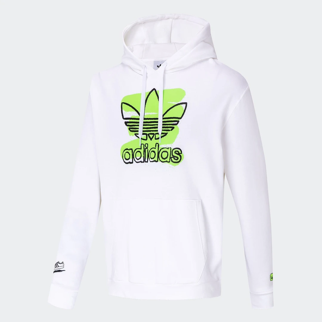 Adidas阿迪达斯涂鸦LOGO卫衣男运动休闲连帽套头衫GR9958男女同款