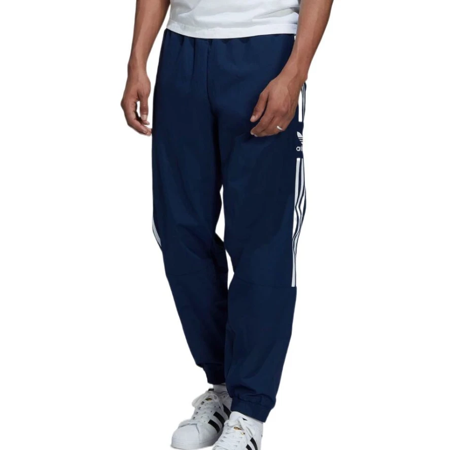 adidas三叶草 纯色Logo印花图案条纹束脚男款运动裤深蓝色HL2193