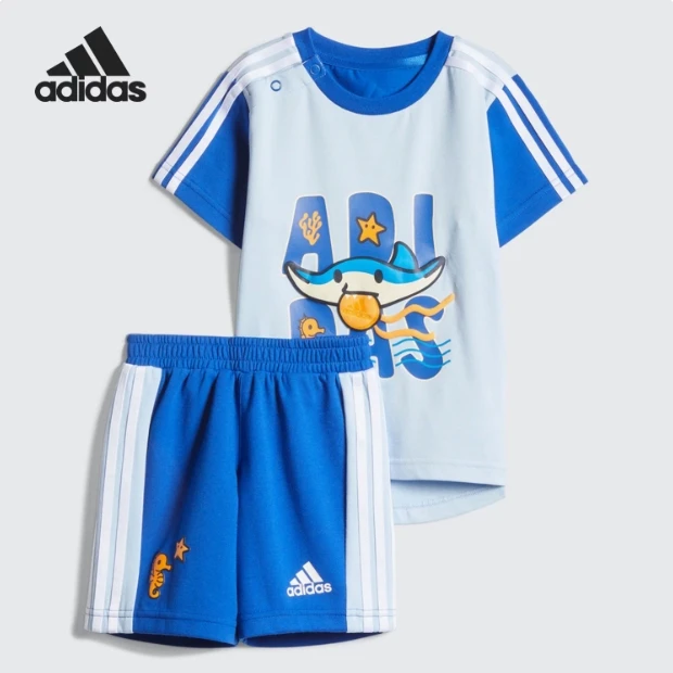 Adidas/阿迪达斯儿童运动休闲短袖裤子套装 HT6760