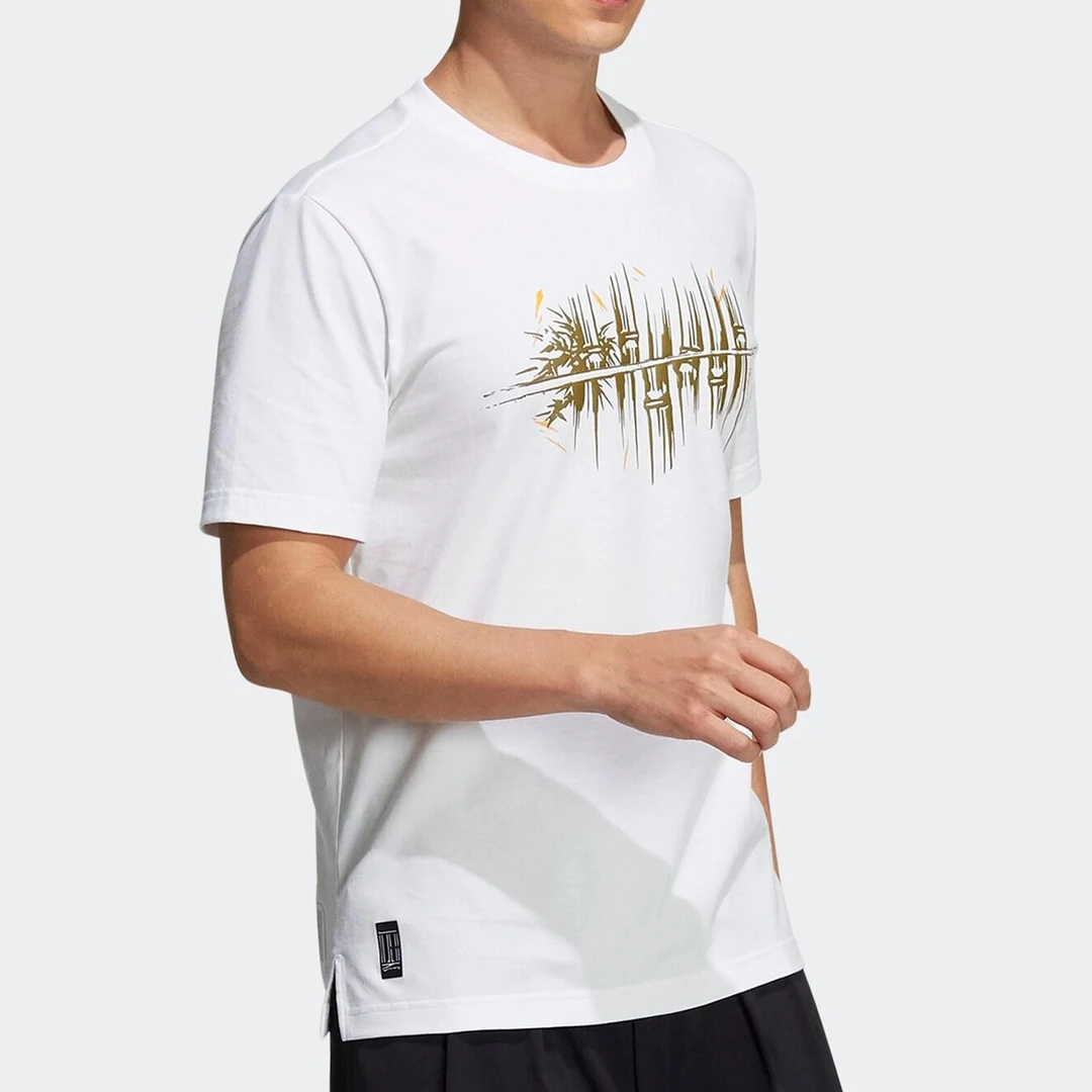 Adidas阿迪达斯短袖男夏季宽松透气运动服白色休闲印花T恤 H39333